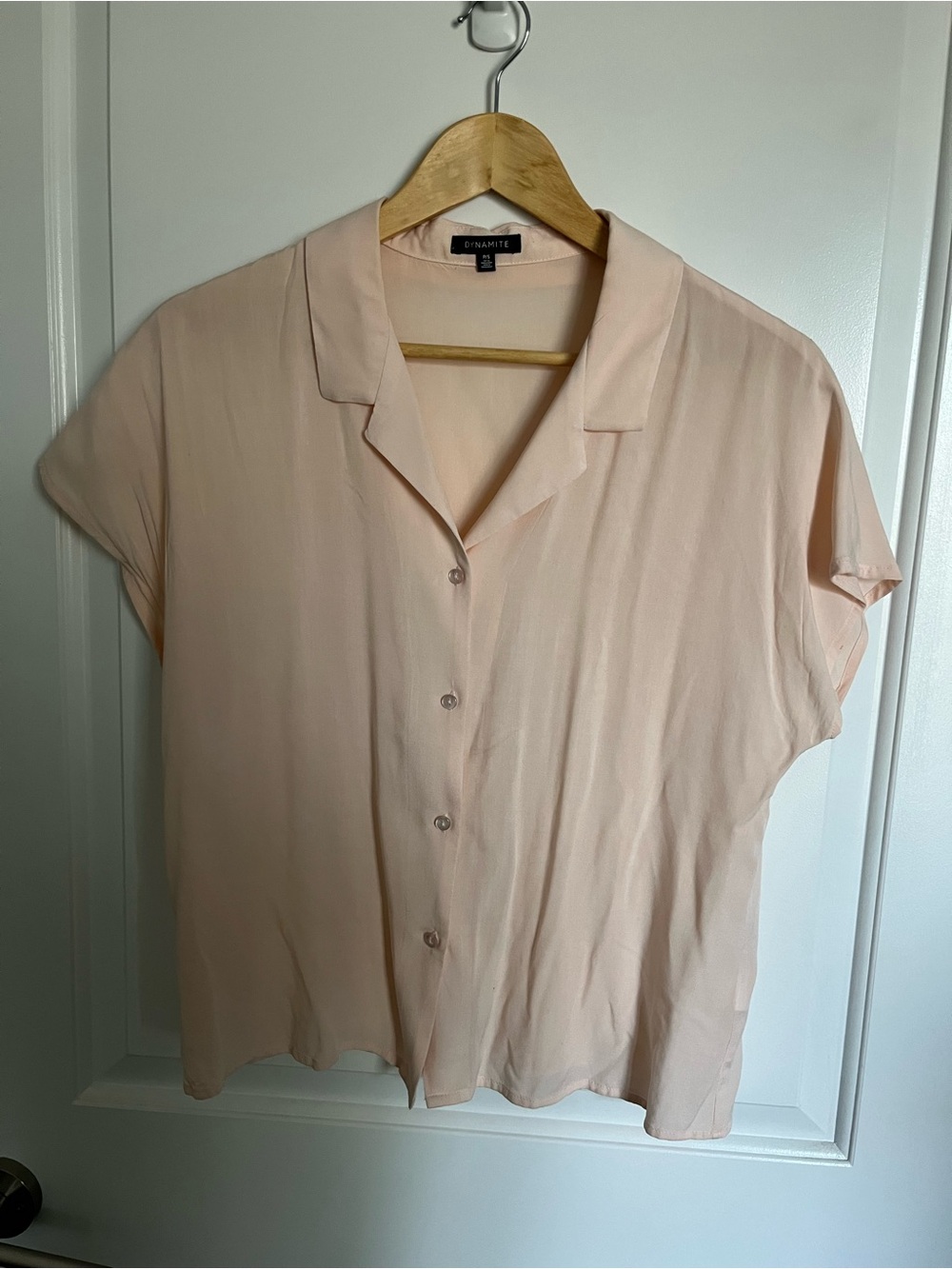 Dynamite Blush Pink Short Sleeve Button-Up Collar Blouse